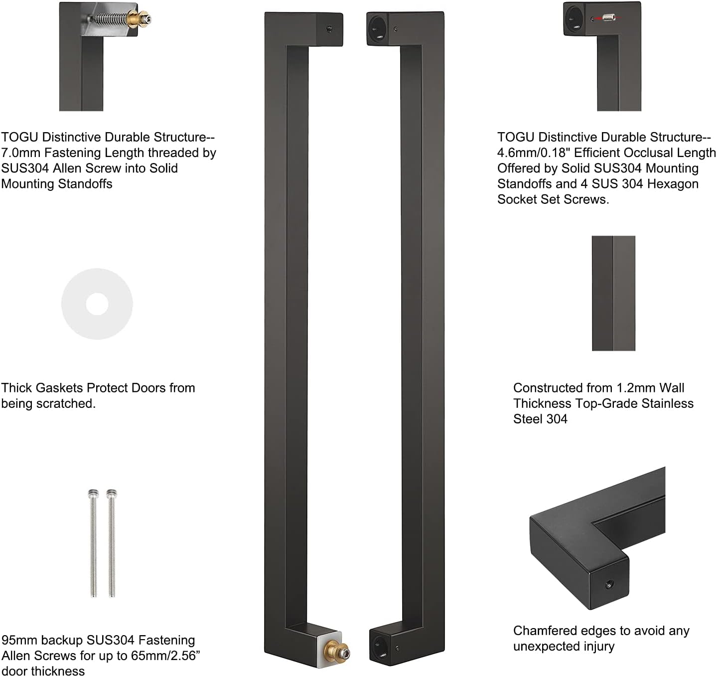 Togu TG-R3030 1500mm / 60 inches Push-Pull Stainless-Steel Door Handle for Entrance/Entry/Shower/Glass/Shop/Store, Interior/Exterior Barn & Gates - Matte Black Finish