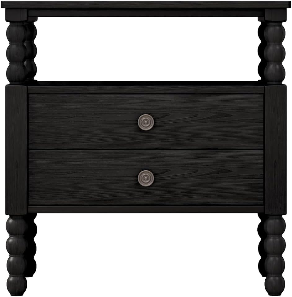 3 Pieces Bedroom Sets King Size Wood Platform Bed with Gourd Shaped Headboard with 2 Nightstands,Antique Black