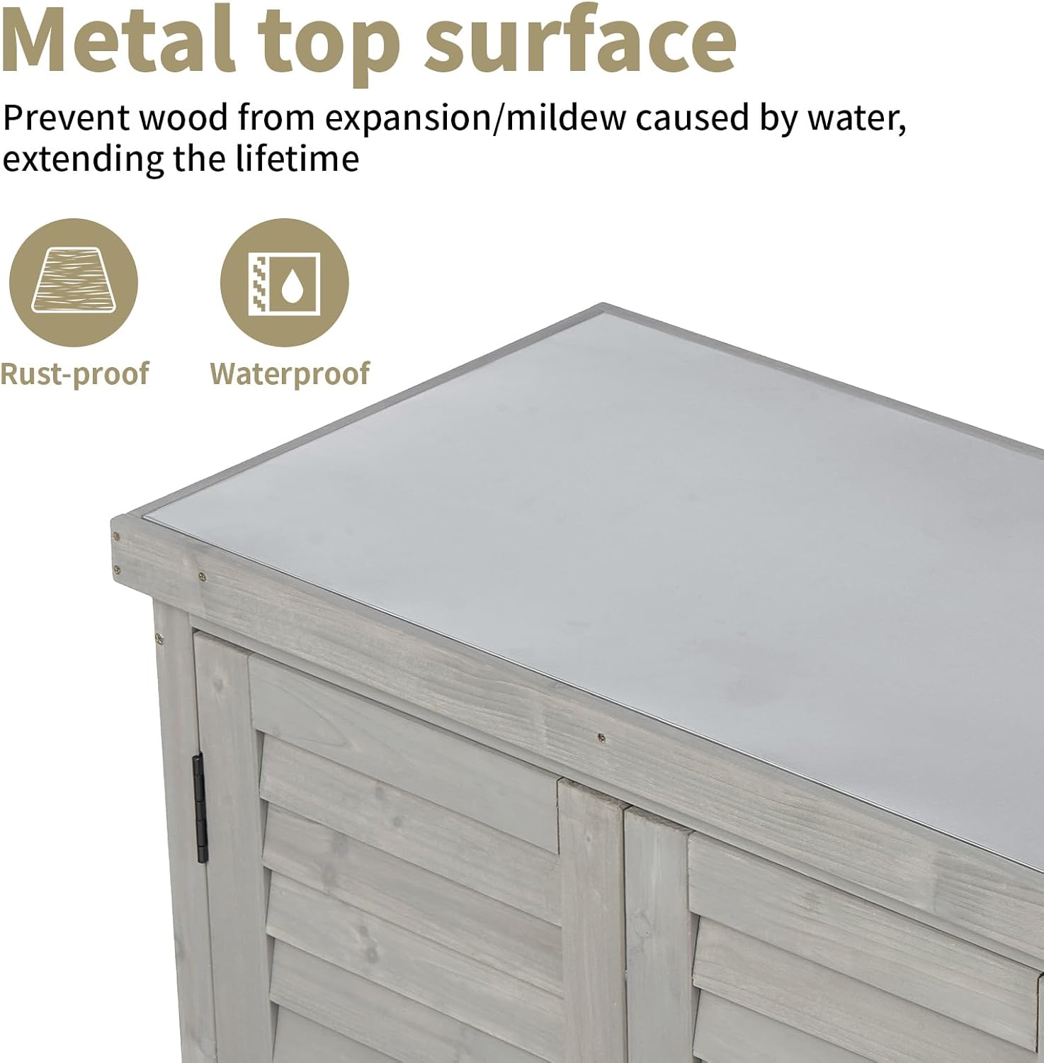 Outdoor Tool Storage Cabinet, Potting Bench with Storage Cabinet, Small Weather-Resistant Potting Table with Metal Table Top for Garden Backyard Patio, Gray
