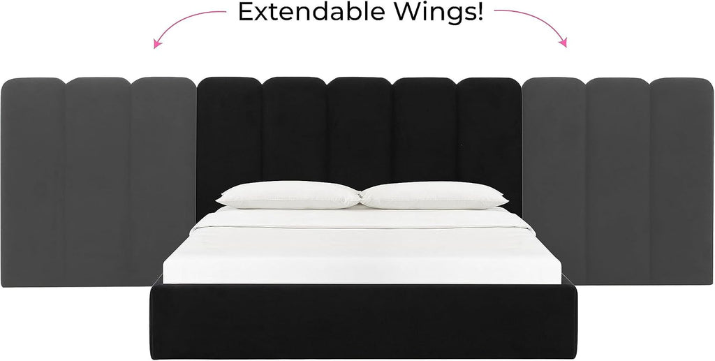 Tov Furniture Palani Black Velvet Wings - Queen or King (Set of 2)