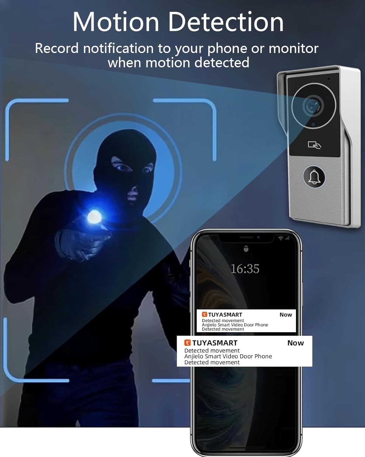 ANJIELO SMART Wired Video Intercom System, Video Doorbell Door Phone System,WiFi 1080P HD Monitor, Night Vision,Dual-Way Intercom for Villa House Office Apartment (2 Bell +1 Monitor)