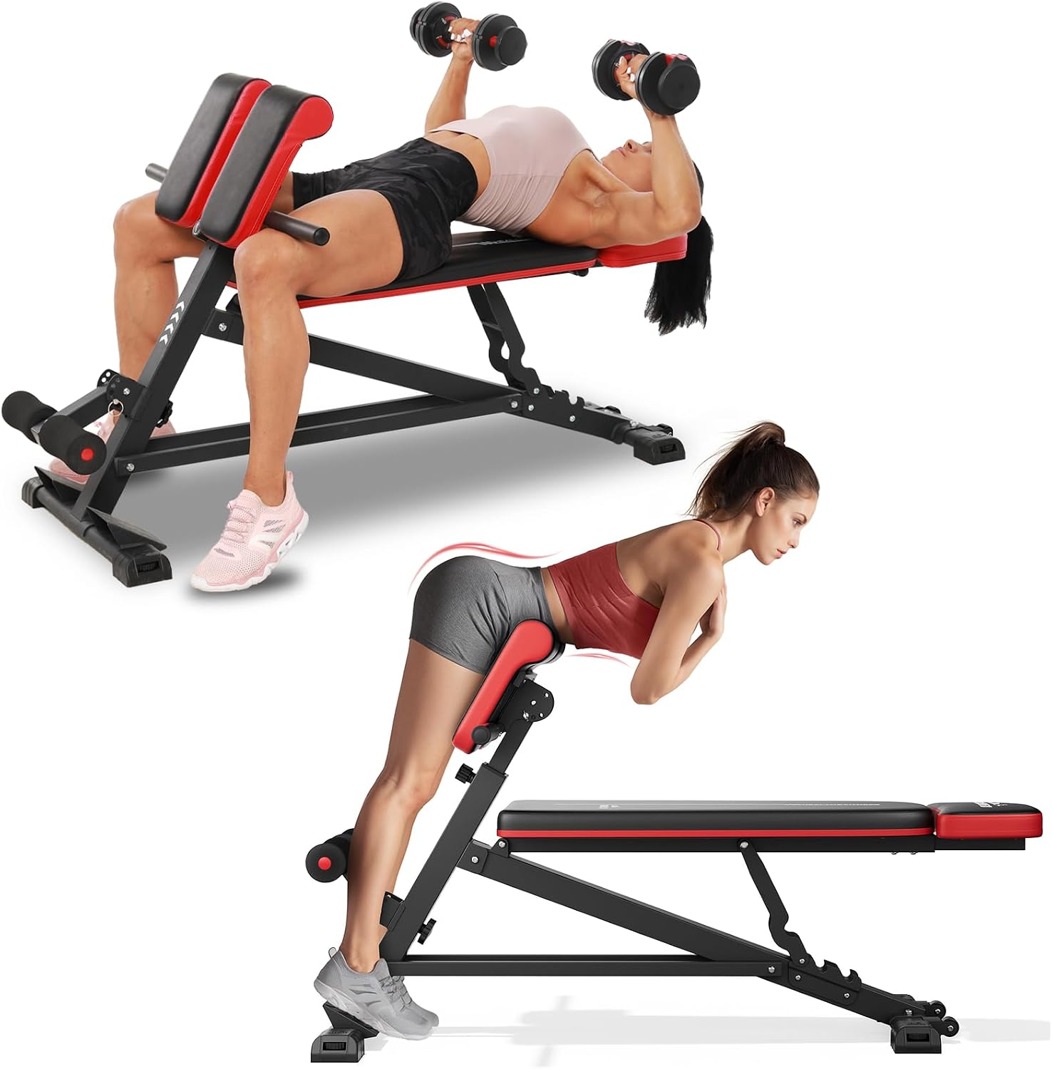 Flybird 4 in 1 Roman Chair with Adjustable Weight Bench & Sit Up Bench for Full Body Workout, Fitness equipment for HyperBack Extension for Glutes, Hamstrings & Lower Back, Multi-Purpose for Home Gym