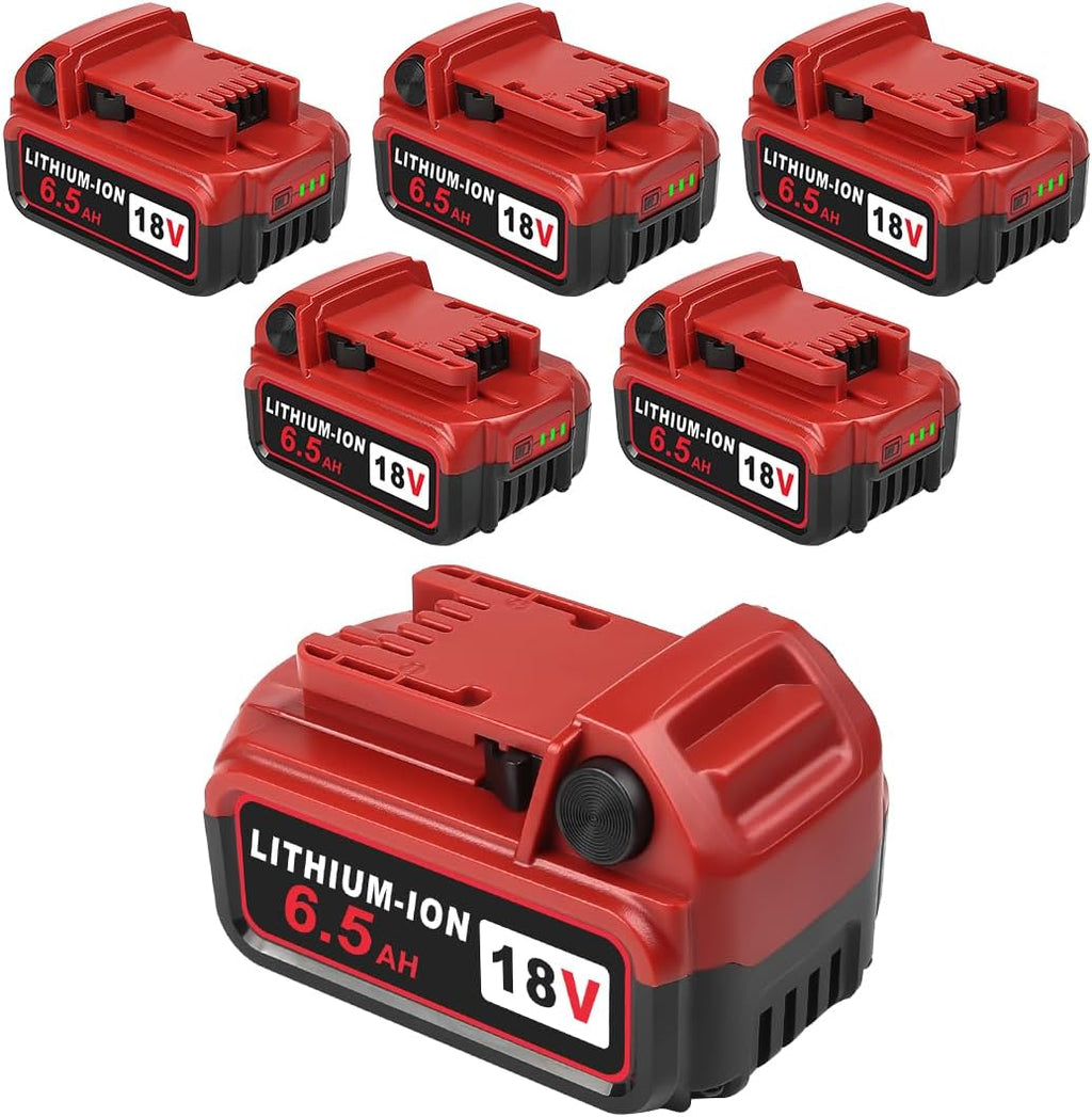 TeenPower Upgraded 6/pk 18V Replacement for Milwaukee M-18 Battery 6500mAh Replacement for Milwaukee 48-11-1820 48-11-1840 48-11-1850 48-11-1828 48-11-1862 48-11-1852 48-59-1812 48-59-1802