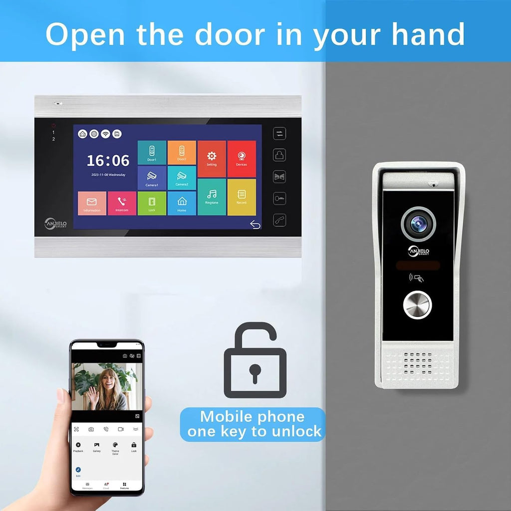 Video Apartment Doorbell Intercom,Doorbell Camera,1080P HD Touch Screen Monitor(White) with Camera,TUYA WiFi Ring Doorbell Wired,Night Vision,Motion Detection,Two Way Audio (1 Bell+4 white Monitor)