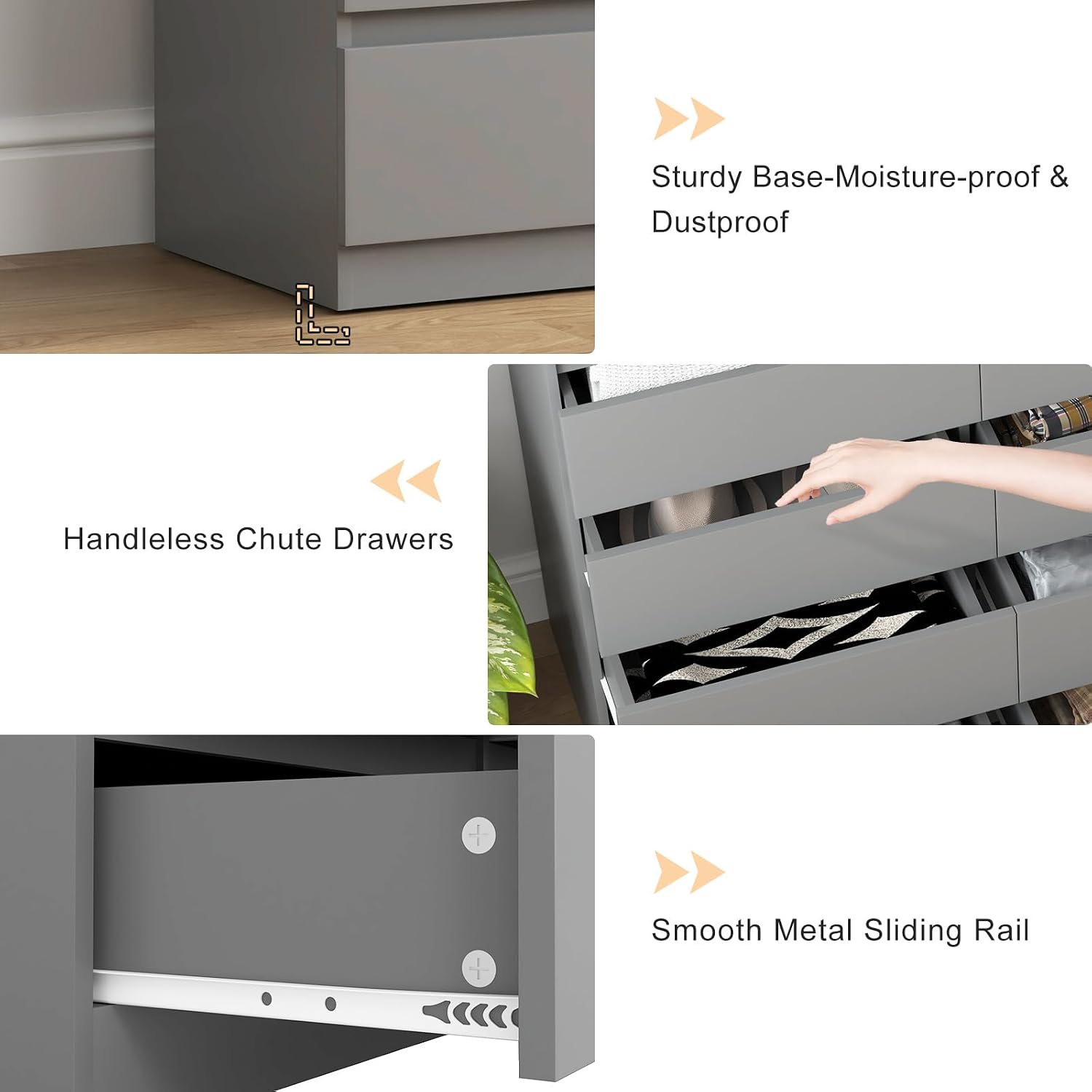 Vibe & Dine 12 Drawer Dresser, Grey Dressers for Bedroom Free Handle, Modern Chest of Drawers with Wide Storage for Closet, Living Room, Hallway