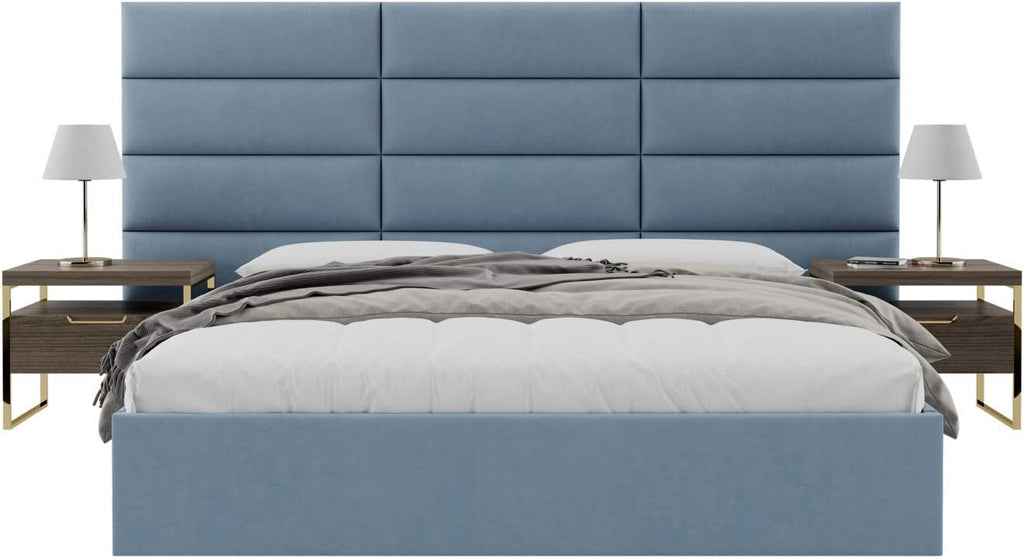 Vänt Upholstered Wall Mounted Headboard Panels -Fredrick Layout - 117' X 46'-Configuration of 12 Individual Panels - Recommended for King-Cal King - Micro Suede/Ocean Blue