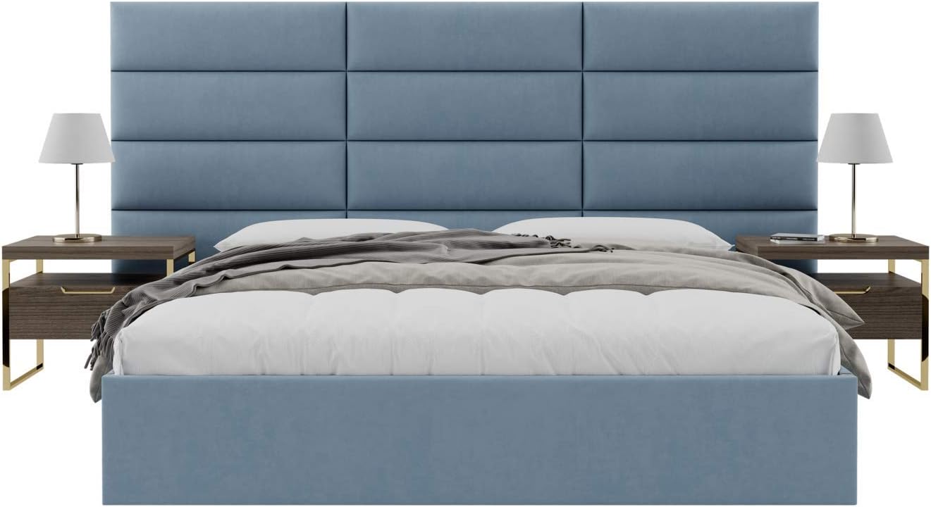Vänt Upholstered Wall Mounted Headboard Panels -Fredrick Layout - 117' X 46'-Configuration of 12 Individual Panels - Recommended for King-Cal King - Micro Suede/Ocean Blue