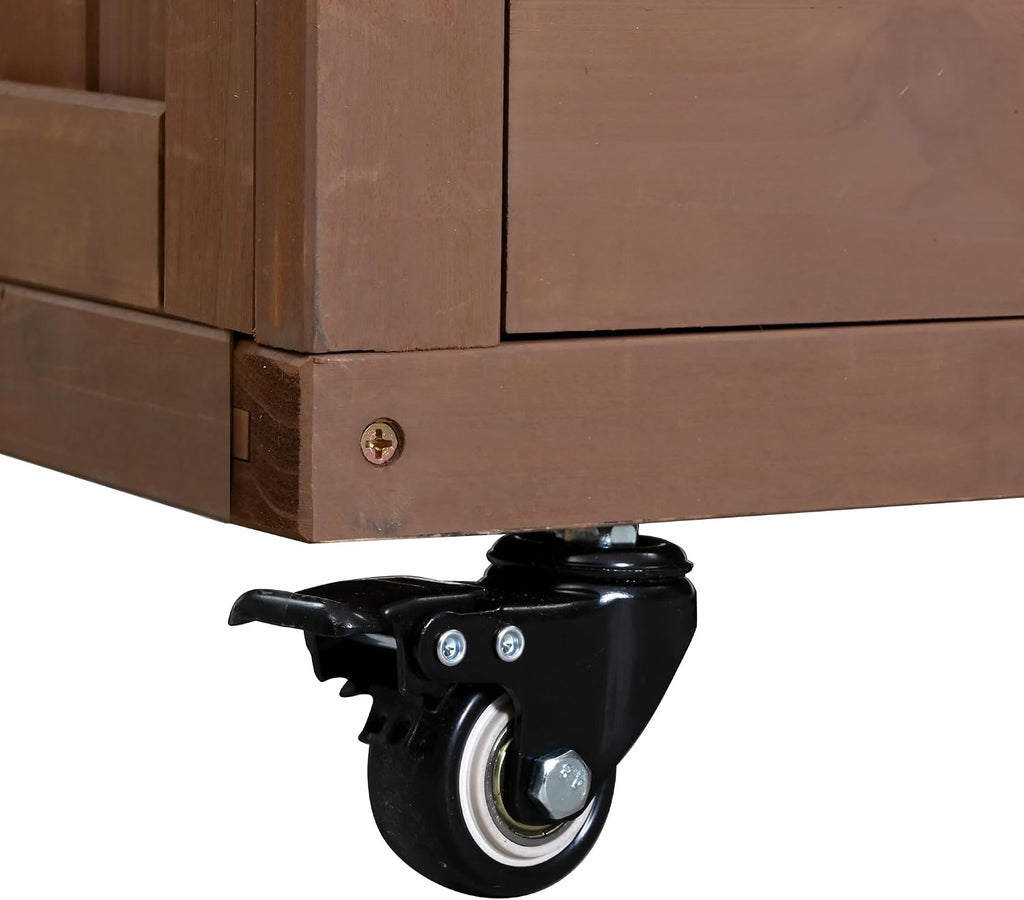 Outdoor Solid Wood Extendable Kitchen Island, Stainless Steel Top Grill Table with Side Spice Rack, Kitchen Cart with Drawers, Storage Cabinet for Backyard, BBQ,Party (Brown/S)