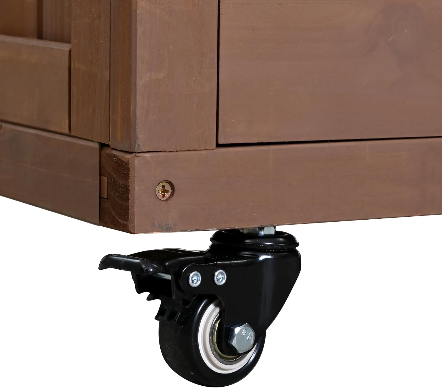 Outdoor Solid Wood Extendable Kitchen Island, Stainless Steel Top Grill Table with Side Spice Rack, Kitchen Cart with Drawers, Storage Cabinet for Backyard, BBQ,Party (Brown/S)