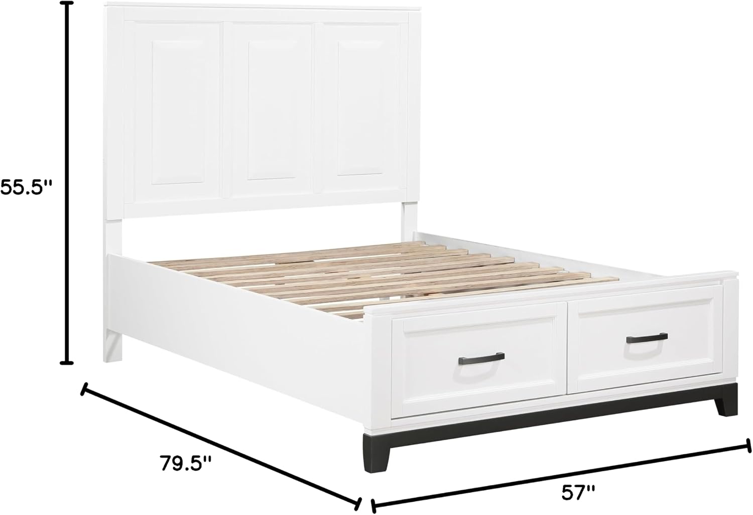 5 Pieces Full Size Bedroom Set White Finish Platform Bed with Storage Footboard Wooden Furniture