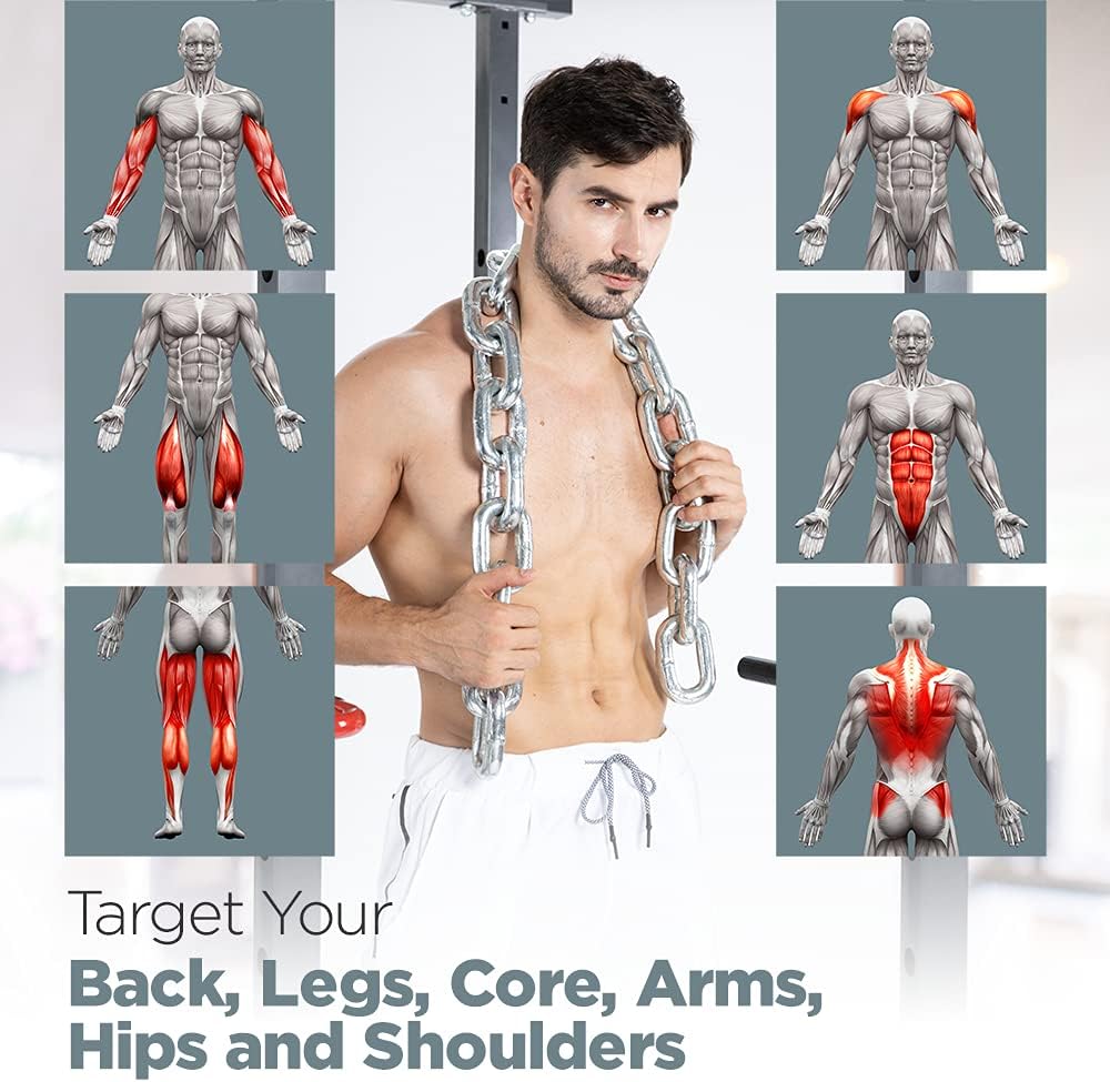 Logest Weight Lifting Chains with Collars - 1 Pair Available in 15LB 25LB 35LB 45LB Steel Workout Chains - Fitness Equipment for Deadlifts Bench Presses and More Targets Back Legs Core Weight Chains