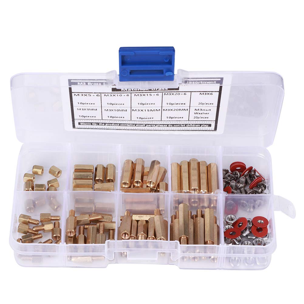 M3 Brass Standoffs Screws Washers Nut Assortment Kit Durable Hex Spacer Set for Circuit Board Assembly and Computer Connectors Hardware Accessories 140PCS