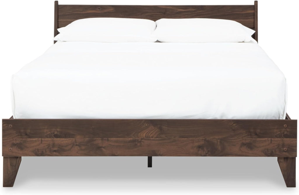 Signature Design by Ashley Calverson Casual Queen Panel Platform Bed, Wood, Foundation or Box Spring Not Needed, Bed' A Box, Dark Brown Finish