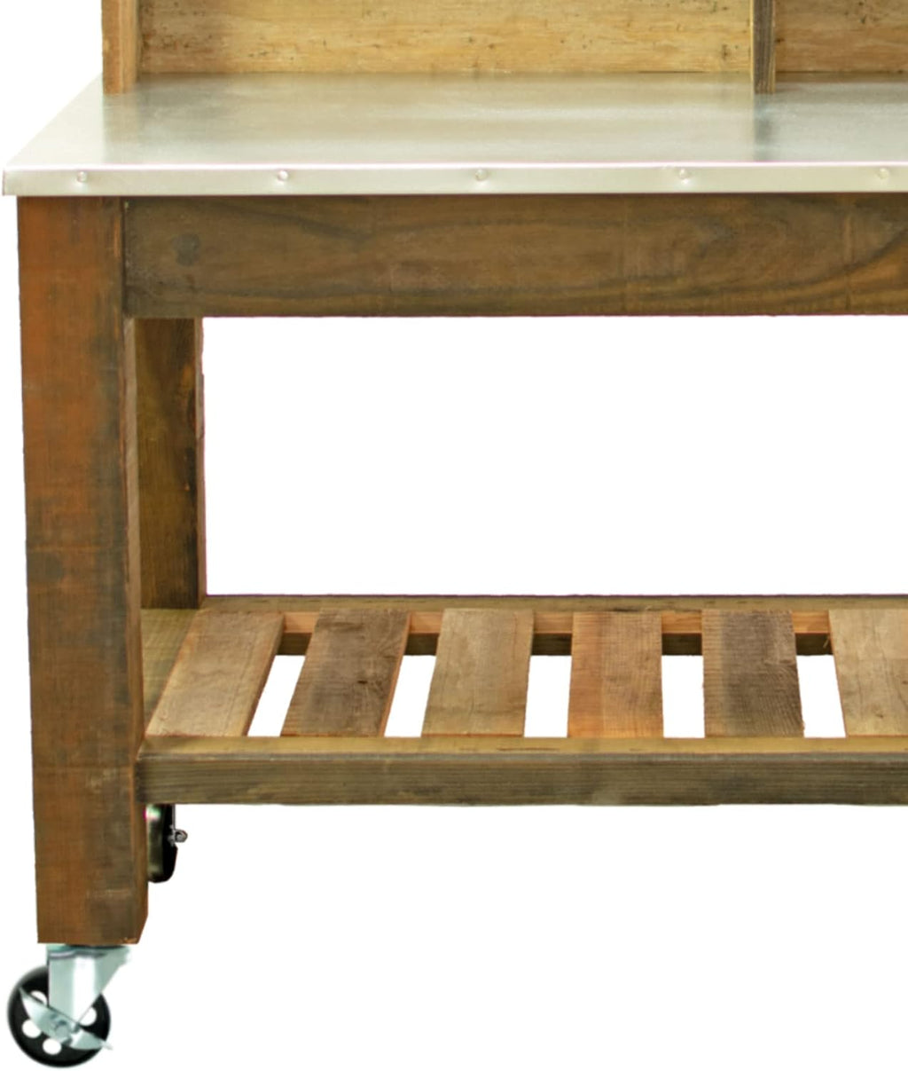 Potting Table Buffet Island Workbench Outdoor Patio Garden Furniture 5in Galvanized Steel Cast Iron Castors & Brakes