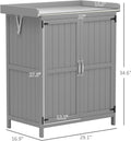 Garden Potting Workstation–2-Door Storage Cabinet,Gray | Weatherproof Metal|Side Hooks|All-Weather Fir Wood|220LBS Tabletop|Outdoor Patio,Garden,Garage
