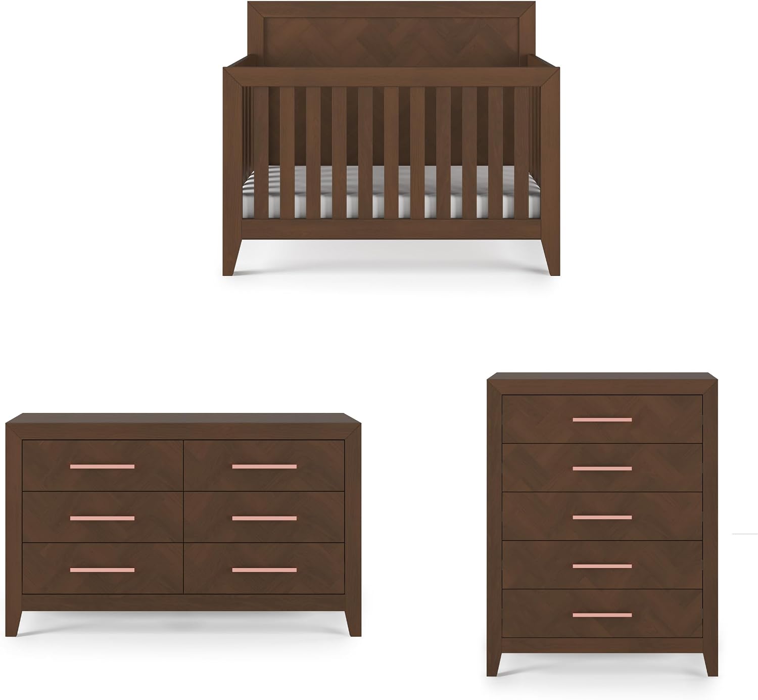 Child Craft Kieran Crib, Double Dresser and Chest Nursery Set, 3-Piece, Includes 4-in-1 Convertible Crib, Dresser and Chest, Grows with Your Baby (Toasted Chestnut)