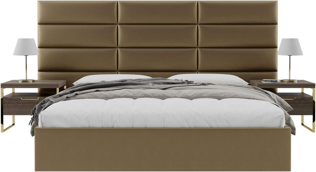 Vänt Upholstered Wall Mounted Headboard Panels -Fredrick Layout - 117' X 46'-Configuration of 12 Individual Panels - Recommended for King-Cal King - Metallic/Gold