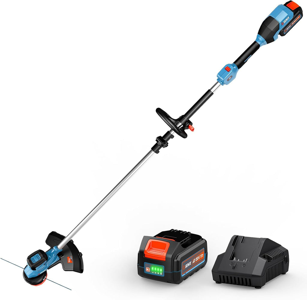SENIX 20V 15' Weed Wacker, String Trimmer w/5.0Ah Battery & 2A Charger, Variable Speed, Brushless Motor, Lightweight 6.6lbs (GTX2-M3)