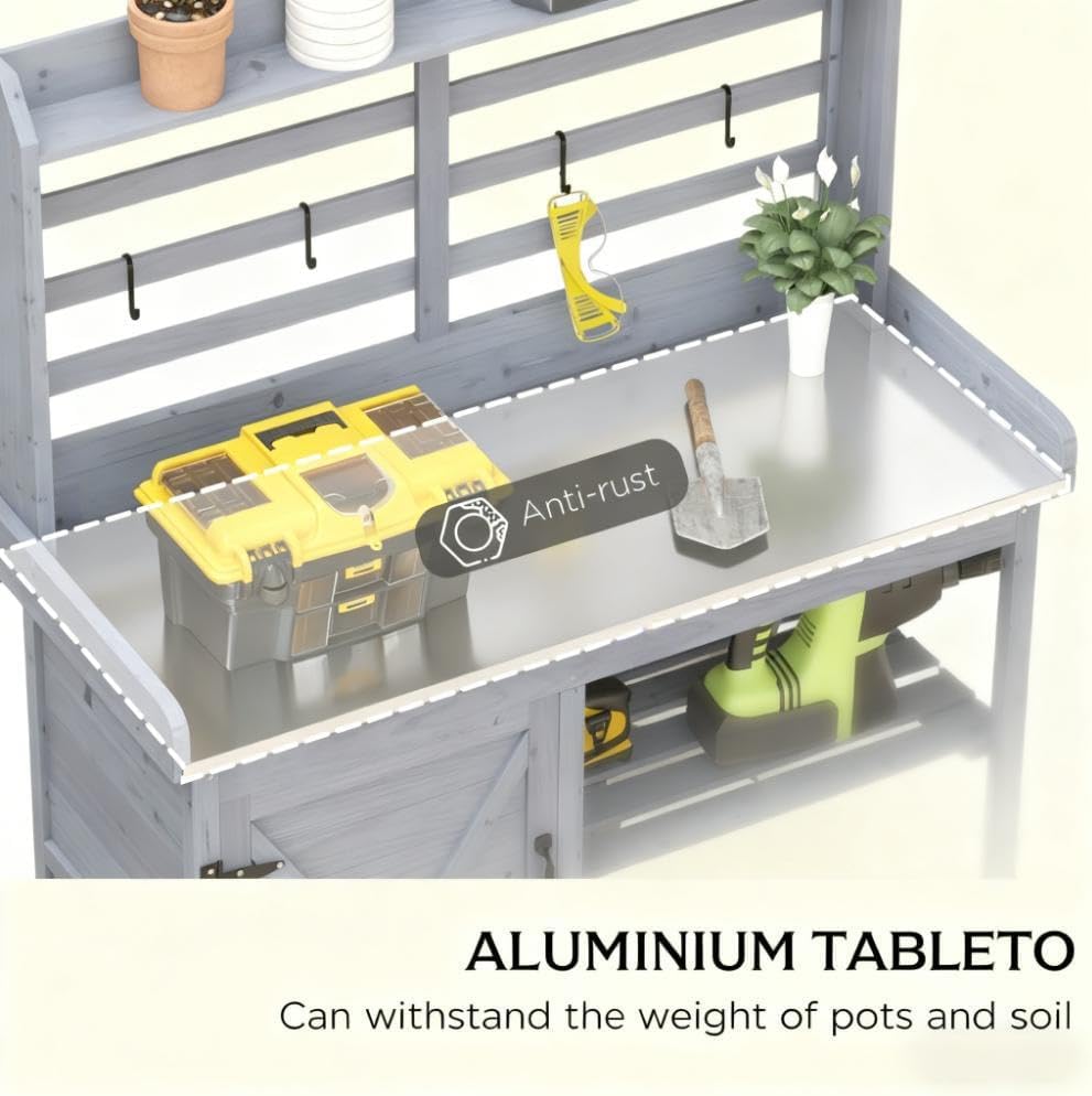Easy to Clean Wooden Potting Bench with Storage,Sink,Water Tap,for Backyard,Patio,Balcony