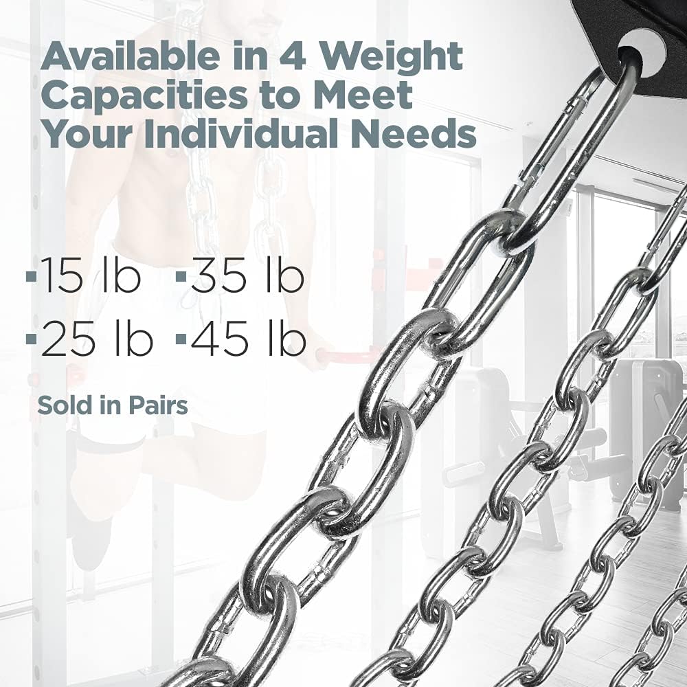 Logest Weight Lifting Chains with Collars - 1 Pair Available in 15LB 25LB 35LB 45LB Steel Workout Chains - Fitness Equipment for Deadlifts Bench Presses and More Targets Back Legs Core Weight Chains