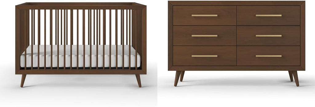 Child Craft Cranbrook Design 4-in-1 Convertible Baby Crib Nursery Furniture Set, Baby Bed and 6 Drawers Double Dresser, for Babies, Toddlers and Kids Bedroom (2 Piece - Toasted Chestnut)