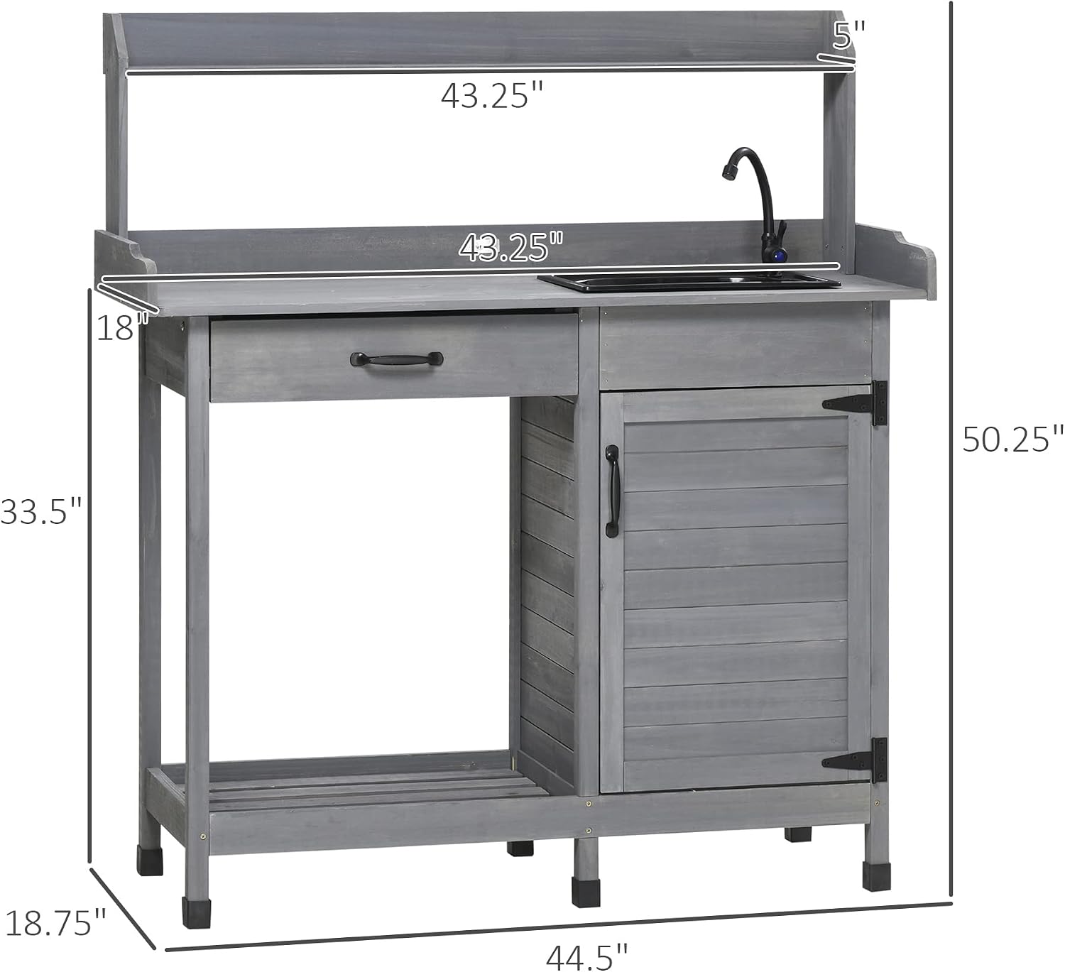 Outdoor Work Bench Table,Potting Bench Table with Sink,with Storage Cabinet,Hooks,Removable Sink,Faucet and Drawer