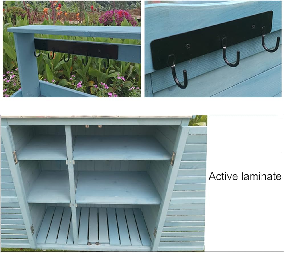 Outdoor Garden Potting Bench with Metal Tabletop | Wooden Planting Stand with Double Doors, Adjustable Shelf | Ideal for Backyard, Patio & Lawn