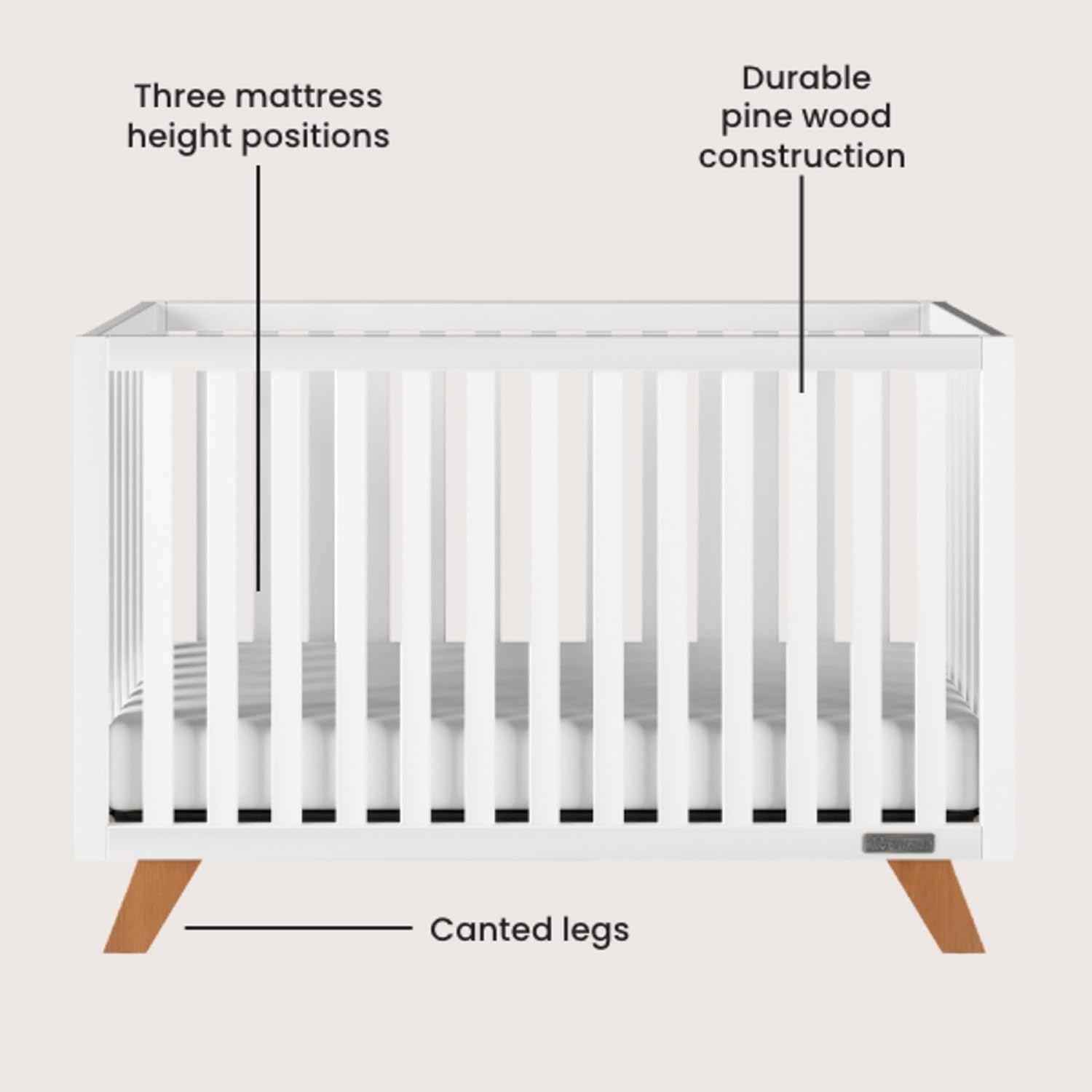 Child Craft Soho Design 4-in-1 Convertible Baby Crib Nursery Furniture Set - Baby Bed, 3 Drawer Dresser, Chest Drawer and Nightstand Desk for Babies, Toddlers and Kids (4 Piece - White/Natural
