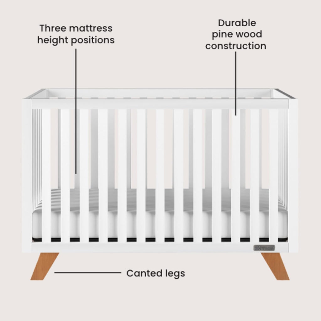 Child Craft SOHO Crib, 3-Drawer Dresser Nursery Set, Chest, 3-Piece, Includes 4-in-1 Convertible Crib, Dresser, Chest (White/Natural)