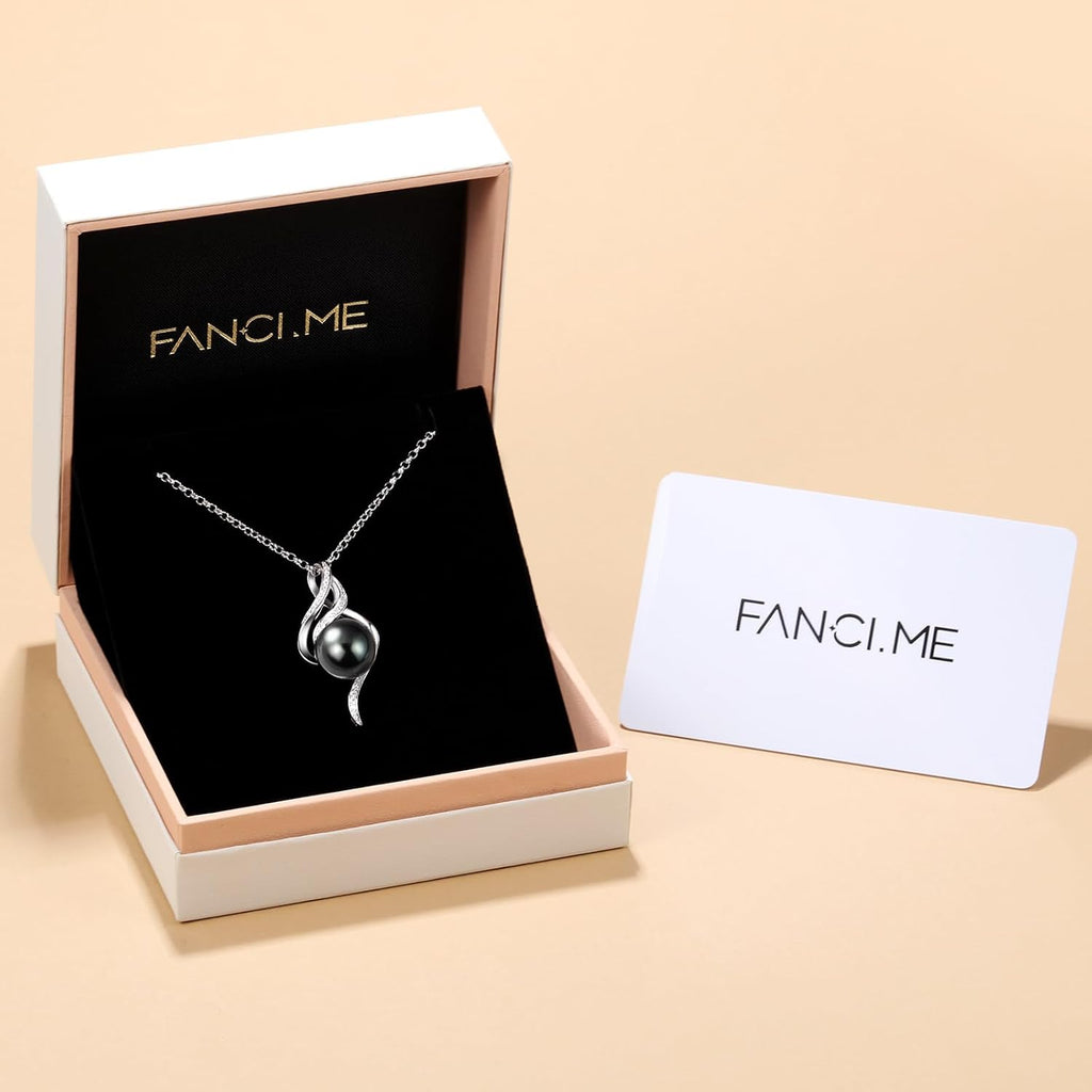 FANCIME Gift for Women Wife Natural Tahitian Pearl Necklace Sterling Silver Mysterious Ocean Treasure 10-12MM Black Pearl Luxury Jewelry Gift for Women, Mother, Wife, 16'+2' Adjustable