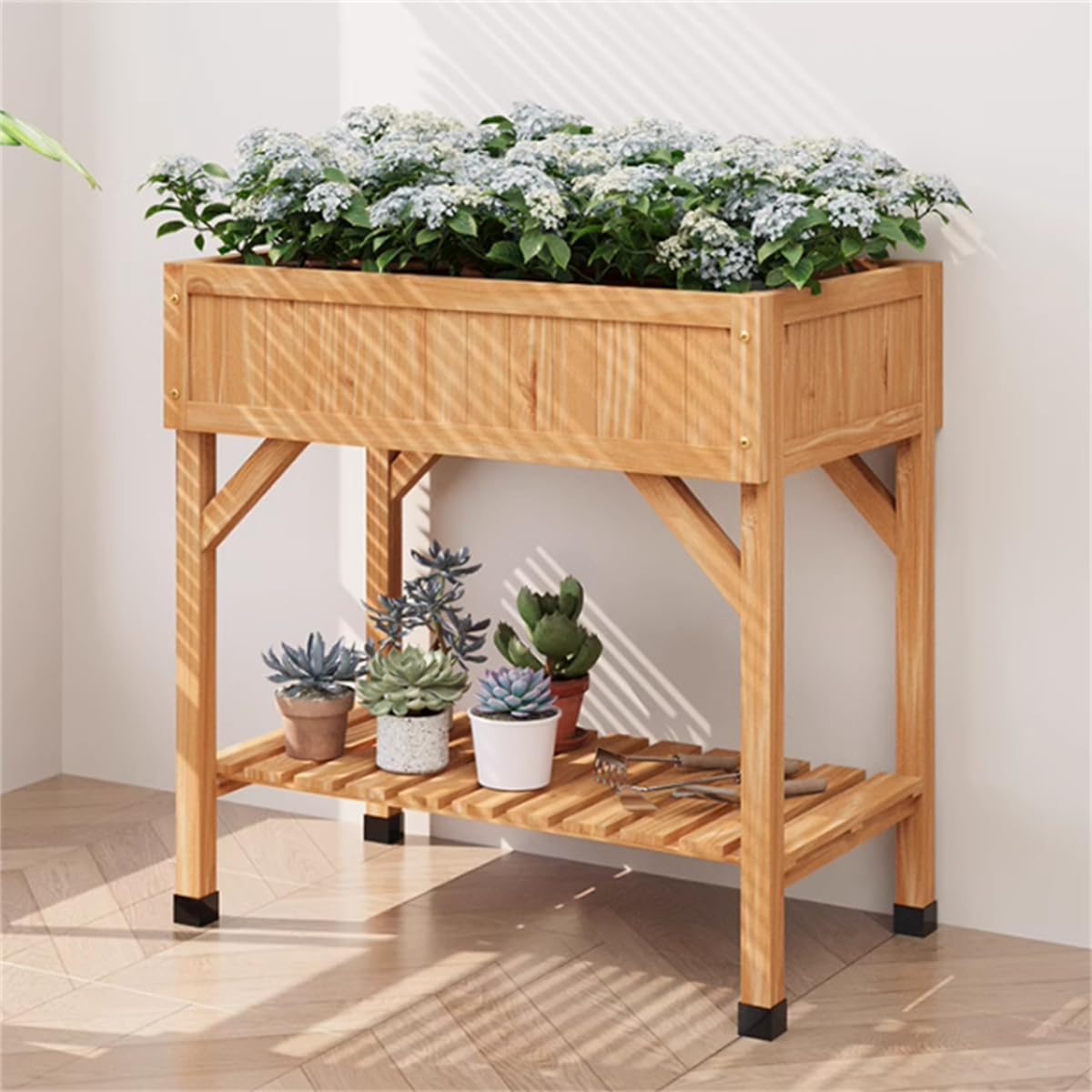 Potting Bench Table, Wooden Horticulture Planting Worstation,Double Flower Stand,Planting Box,Outdoor Succulent Storage Rack,Outdoor Wood Workstation Table, for Garden Patio Fur, A