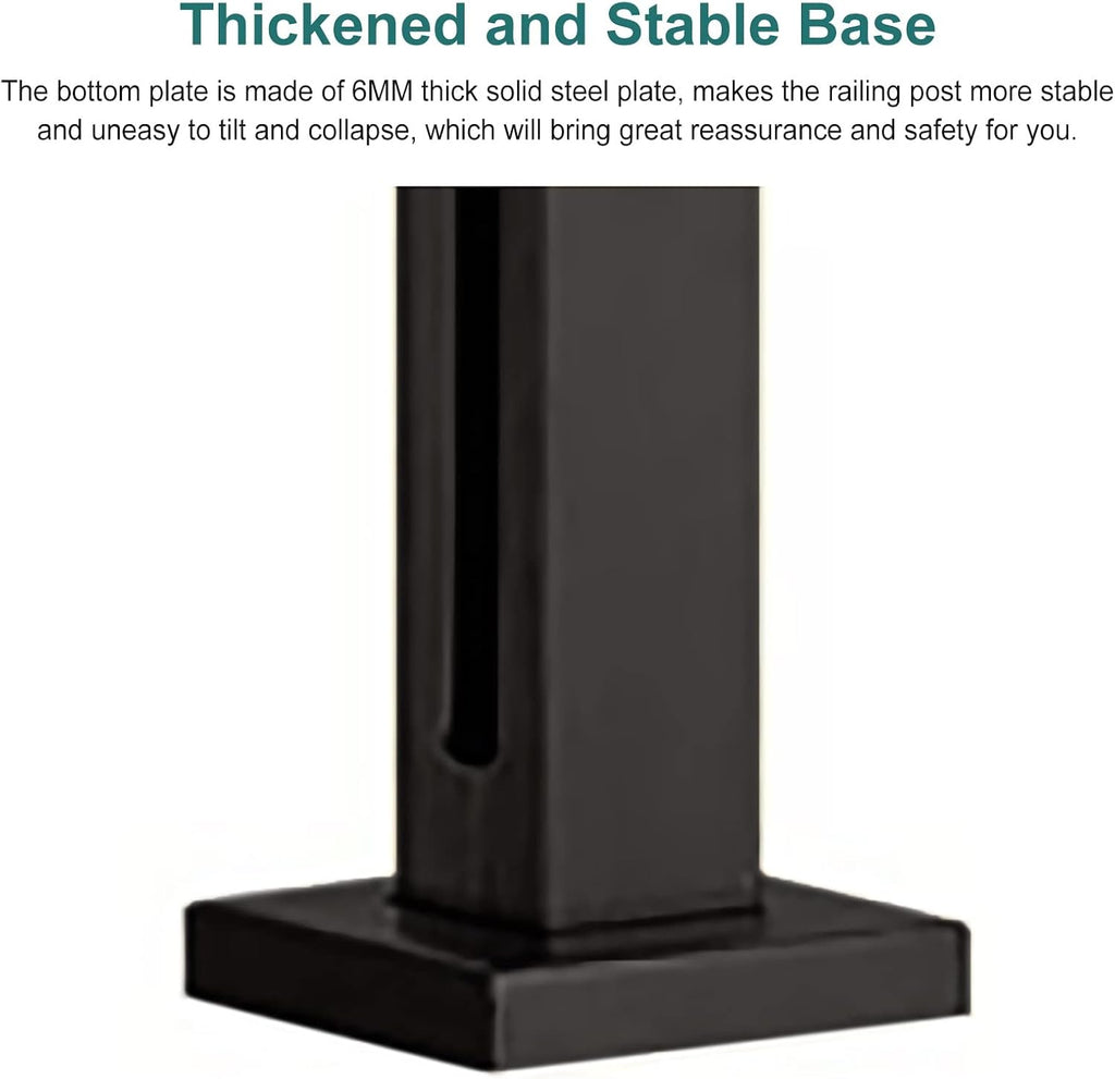 Glass Deck Railing System Glass Panel Post, Glass Railing Post Terraces Black Glass Railing Standoff, Anti-Rust Square Balustrade Panel Clamp for Deck Swimming Pool, Heavy Duty End/Middle/Corner Post(