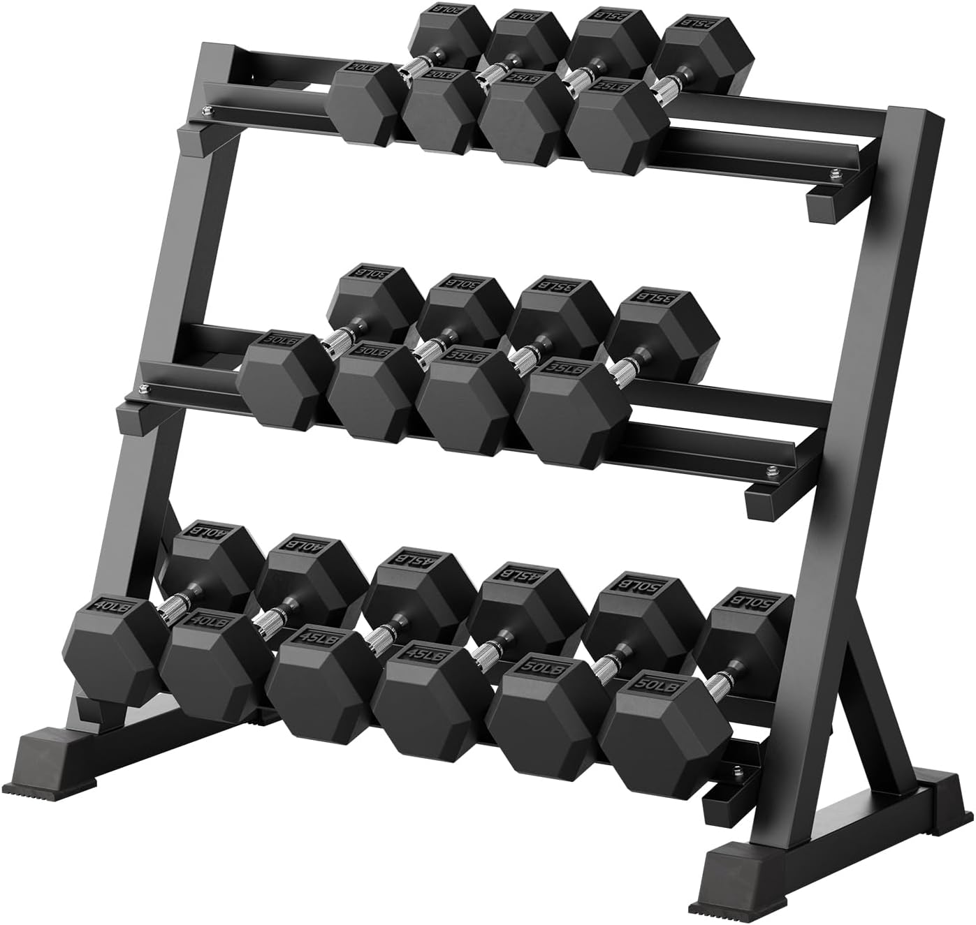 RitFit Rubber Coated Hex Dumbbell Set with Rack, 5-780LB for Home Gym Strength Training, Anti-Slip Knurled Handle, Hexagon Anti-Roll, Heavy-Duty Storage Rack