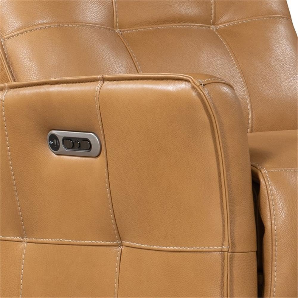 Pemberly Row Lucca Power Reclining Sofa Set, Butterscotch Top-Grain Leather Finish, Includes Power Sofa, Loveseat & Recliner, Zero-Gravity Design, USB Charger, Cordless Battery, Durable Living Room