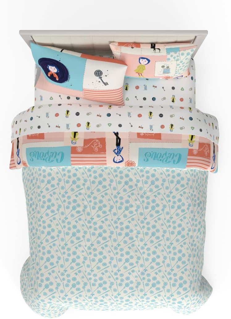 Coraline Kids Bedding Super Soft & Cozy Reversible Microfiber Comforter and Sheet Set with Sham, 7 Piece Full Size, (Officially Licensed Product) By Franco