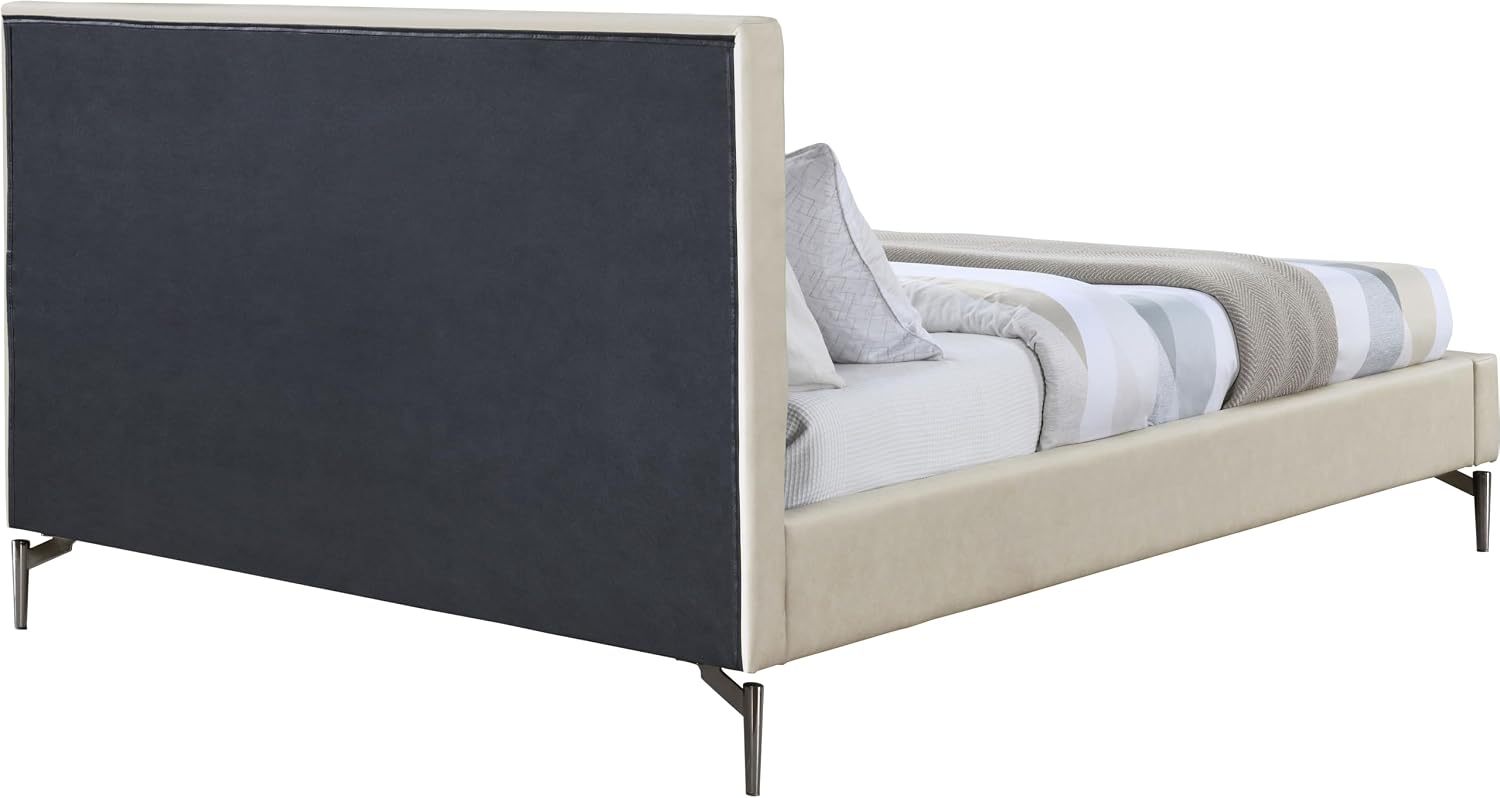 Meridian Furniture GalloBeige-K Gallo Collection Modern | Contemporary King Bed with Soft Beige Vegan Leather, Deep Channel Tufting and Black Metal Legs, 81.5' W x 89' D x 43.5' H, Beige, King