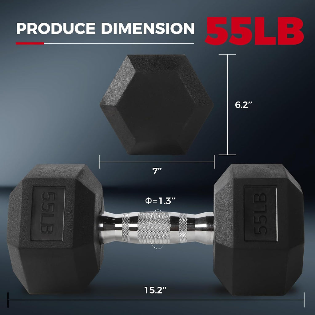 RitFit Rubber Coated Hex Dumbbell Set with Rack, 5-780LB for Home Gym Strength Training, Anti-Slip Knurled Handle, Hexagon Anti-Roll, Heavy-Duty Storage Rack