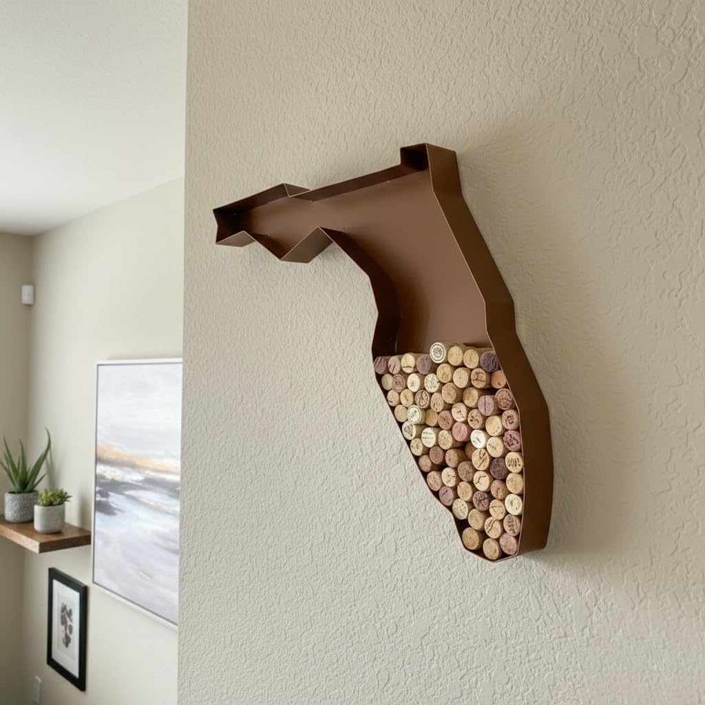 NEONSIGN Florida State Map Wine Cork Holder Metal Arkansas Decor Sign Wine Bar Pub Home Decoration (Brown Patina, 18 in)