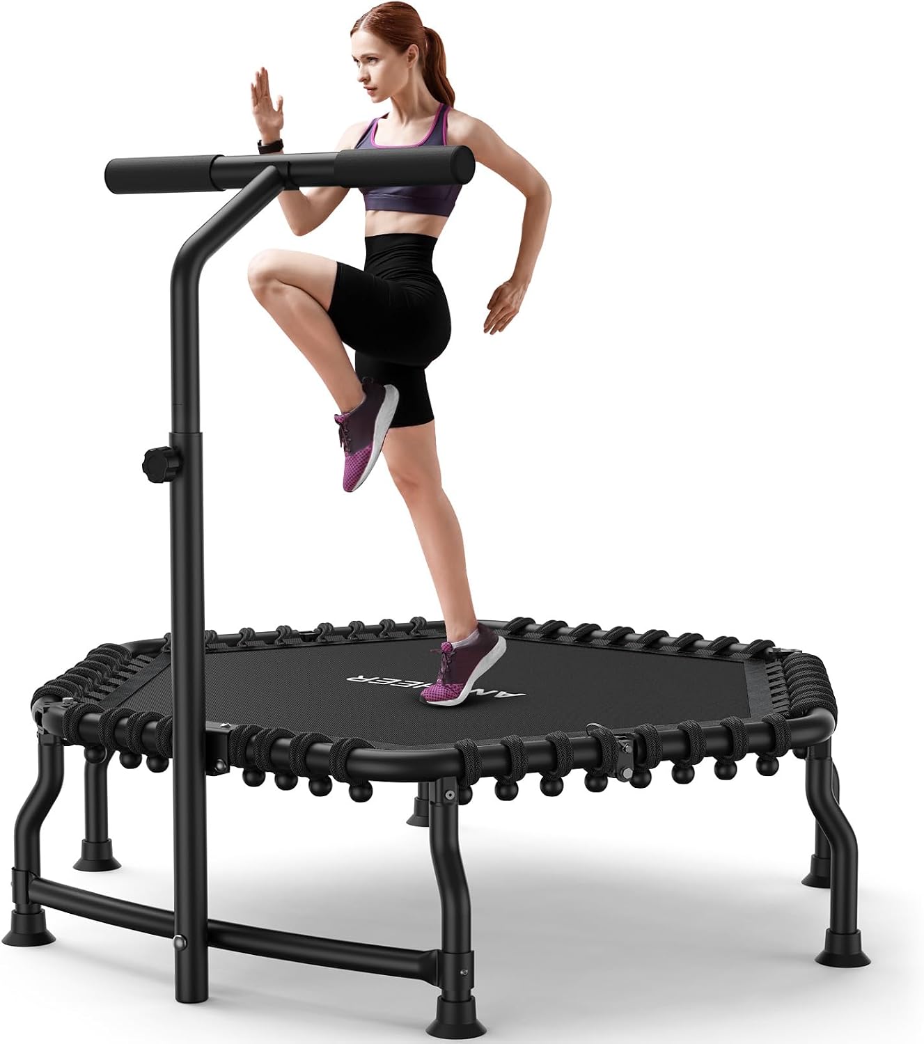 ANCHEER 50' Rebounder Trampoline for Adults- 2026 Foldable Mini Trampoline with Bar- Exercise Trampoline for Adults, Max Load 560lbs, for Indoor/Garden Workout