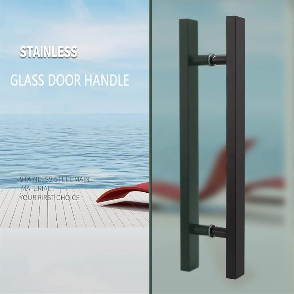 Door Handle Solid Standoffs Commercial Stainless Steel Office Push-Pull Door Glass Door Wooden Door Sliding Door Handle Black Square Tube Handle (Size : 800x500mm)