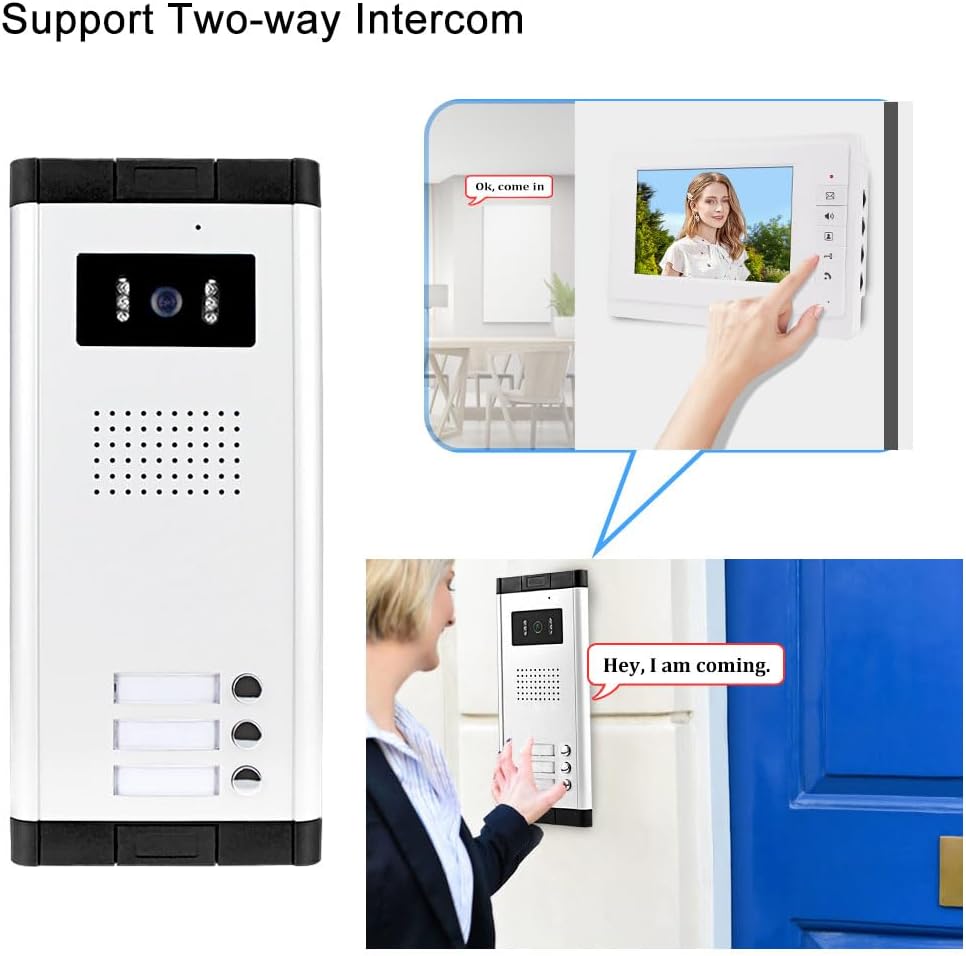 7'' Wired Color Video Door Phone Intercom System IR Night Vision Camera Doorbell +Indoor Monitor Screens for 2/3/4 Apartments