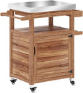 Outdoor Grill Cart with Storage Cabinet, Lockable Wheels & Spice Rack - Stainless Steel BBQ Prep Table for Pizza Oven, Serving Cart, Potting Table (Brown, 33.3' W)