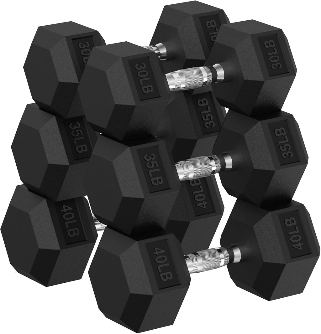 HANDBODE Hex Dumbbell 45-640 lb Set, Rubber Encased Exercise & Fitness Dumbbells for Home Gym, Hand Weights for Strength Training