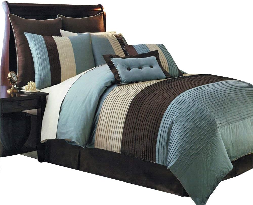 sheetsnthings Hudson Microfiber Twin Extra Long XL Size 9PC Bed in a Bag (Comforter Set and Sheet Set) Aqua Blue