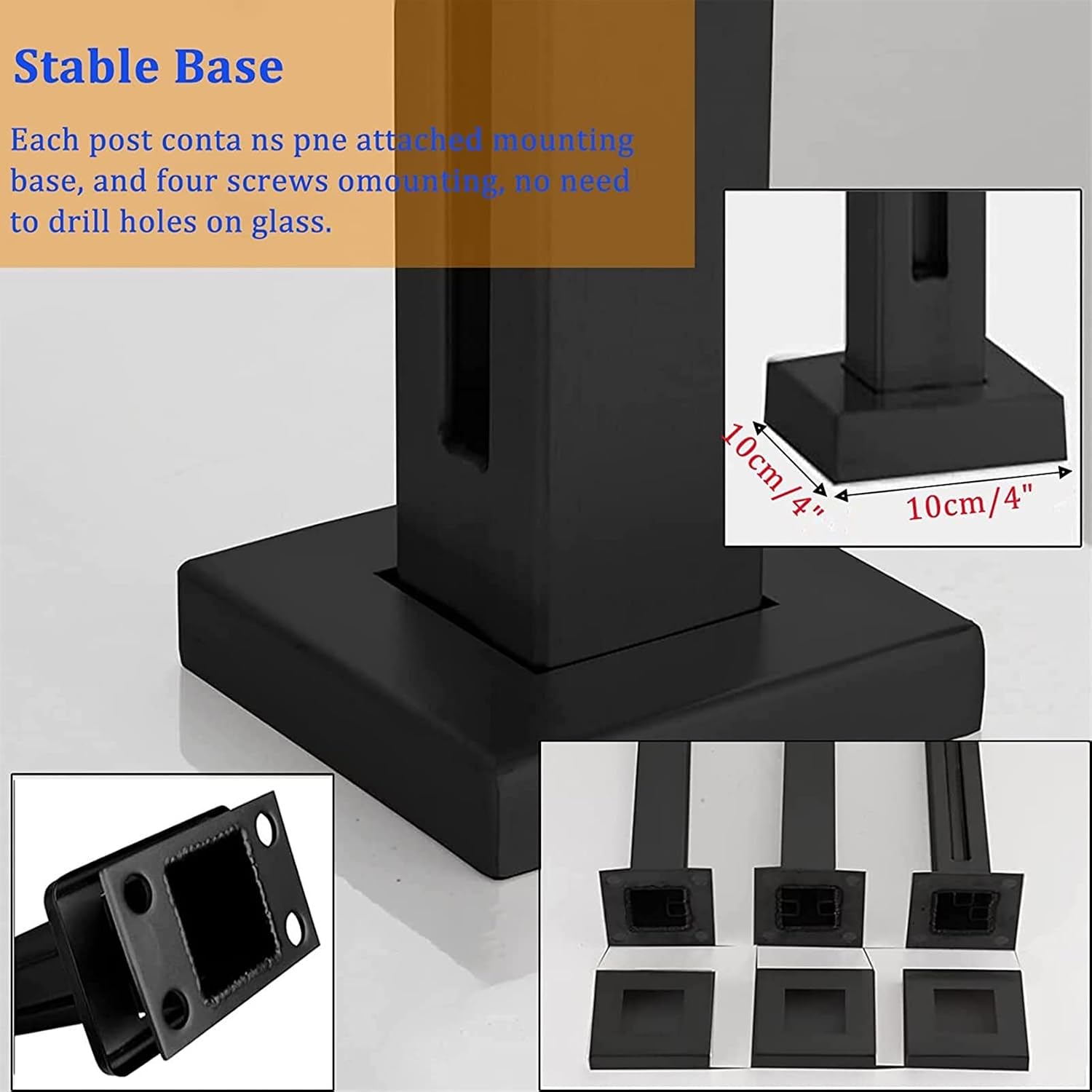 Shower Glass Clamp, Square Glass Railing, Black Glass Panels Post Steel Guardrail, Outdoor Deck Balcony Patio Railing System Clamps, Height 65/75/85/95/105/115cm Fence Pole Column(End Post,Height-85cm