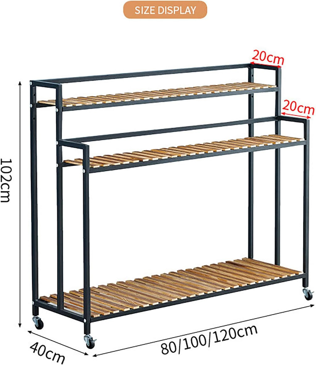 Potting Benches Tables Garden Potting Table Ironwork Plant Shelf for Multiple Plants 3 Tier Tall Plant Stand with Movable Wheels Metal Frame for Patio Balcony (120cm)