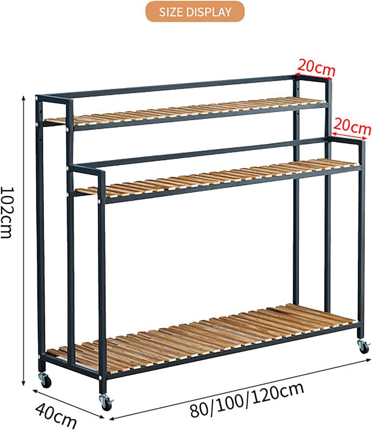 Potting Benches Tables Garden Potting Table Ironwork Plant Shelf for Multiple Plants 3 Tier Tall Plant Stand with Movable Wheels Metal Frame for Patio Balcony (120cm)