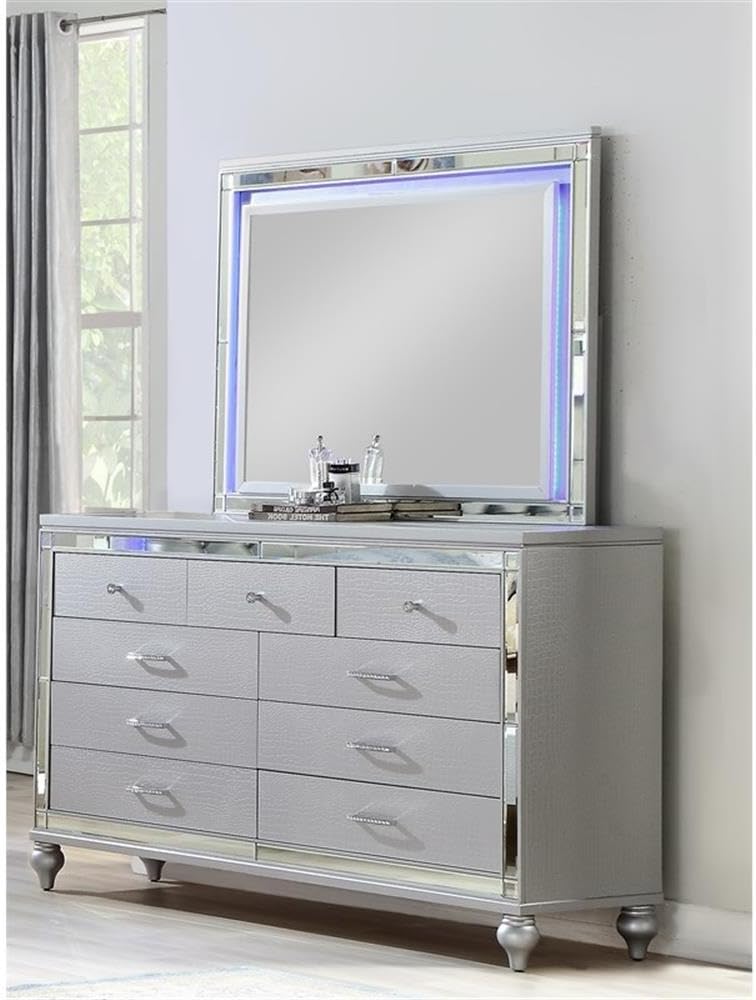 Sterling Full 5 PC LED Bedroom Set Made with Wood in Silver Color