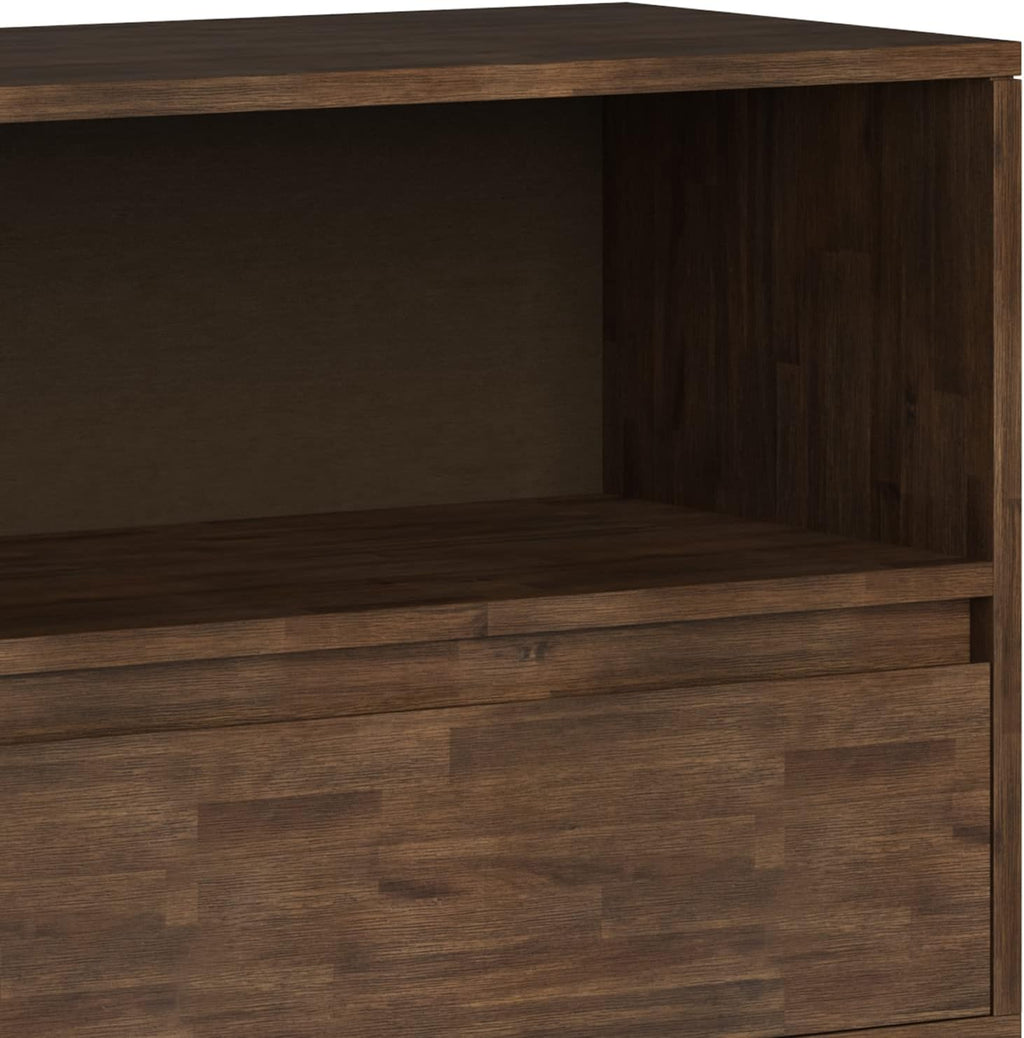 SIMPLIHOME Chase Bookcase - 30 inch Tall Solid Acacia Wood and Metal Low Bookshelf in Rustic Natural Aged Brown, Modern Industrial Storage for Living Room or Office with Open Shelves and Metal Frame