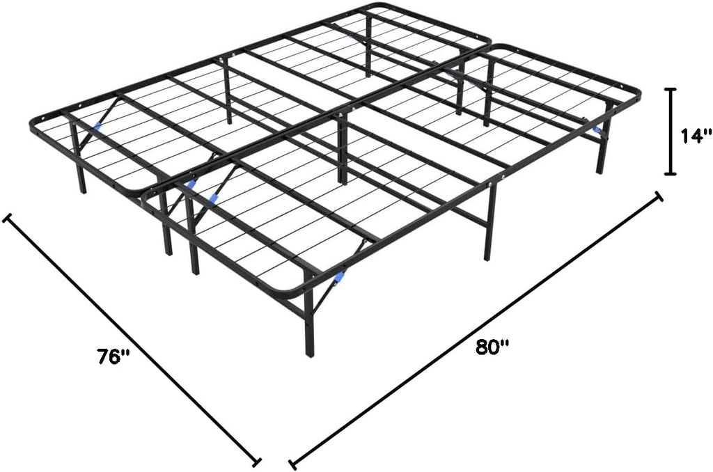 Nestl Foldable King Size Bed Frame, Platform Bed, Steel, Easy Tool Free Assembly, 14 Inches High, King, Black